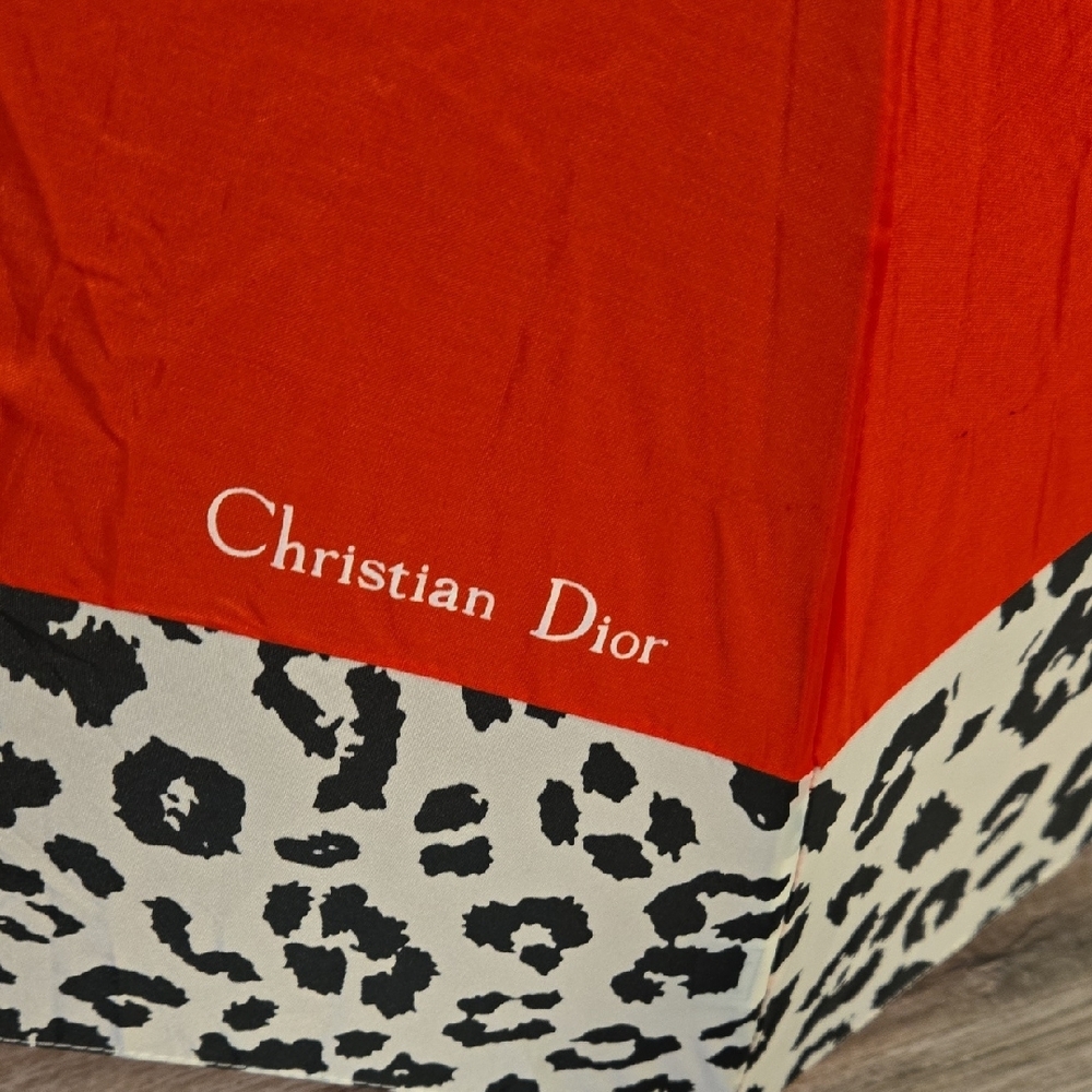 Dior Red Canopy Umbrella with Leopard-Print Border - Picture 2 of 8